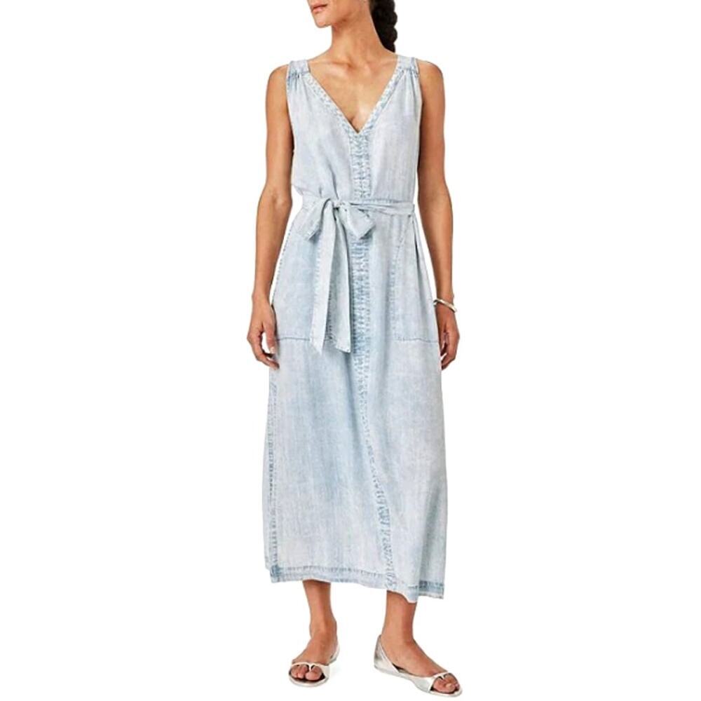 Splendid Bleached Indigo V-Neck Belted Landon Sleeveless Denim Dress Size XS